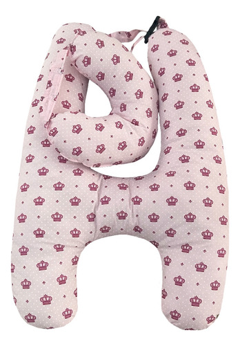 Almofada De Dormir De Carro Em Forma H Com Encosto De Cabeça Cor Coroa Rosa Desenho Do Tecido Estampado