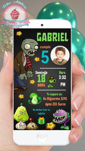 Planta Vs Zombies Tarjetas De Cumpleaños Invitación Fiesta 