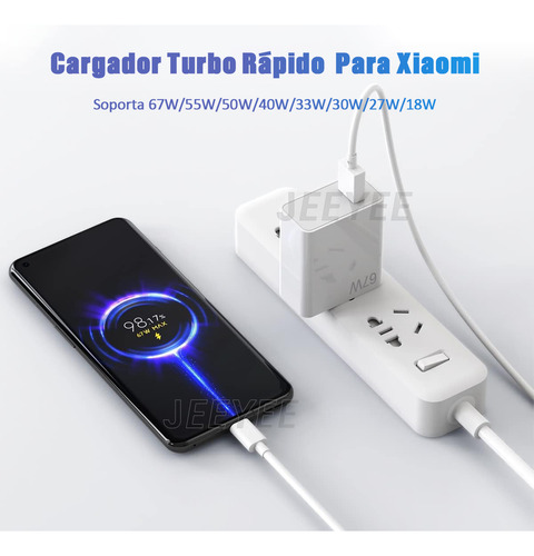 67w Turbo Cargador Con Cable Tipo C Para Xiaomi Carga Rápid