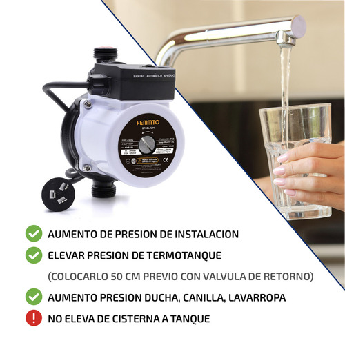 Bomba Presurizadora Agua Presion Femmto Bp60l-12m 12 Metros 4 Baños Elevadora Negro