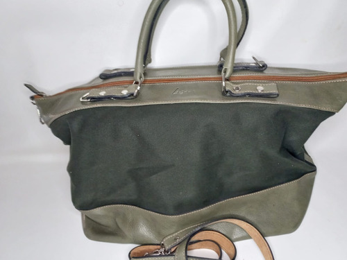 Imagen 4 de 5 de Bolso De Viaje Combinado En Gabardina Y Cuero Marca Lazo