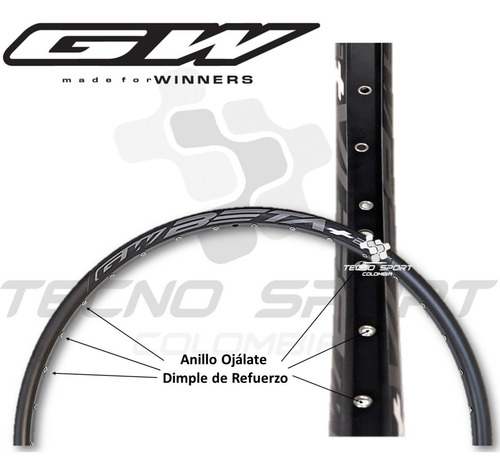 Imagen 3 de 7 de Rin Gw 29 Aro Bicicleta Mtb Aluminio Reforzado Doble Pared