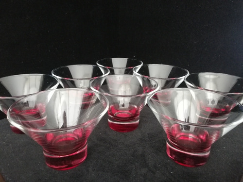 Set De 8 Copas Para Postre Elaboradas En Cristal Base Roja