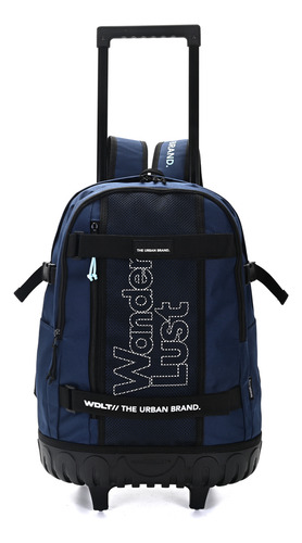 Mochila Wanderlust Carro Plegable 18 Pulgadas Escolar Ruedas Color Azul Diseño De La Tela Liso
