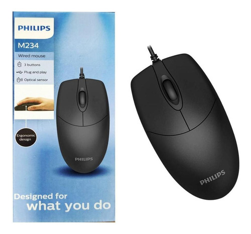 Mouse Com Fio Philips Óptico Ergonômico Com 3 Botões