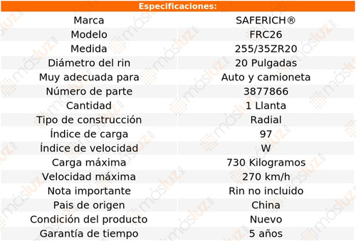 1 Llanta Frc26 Saferich Medida 255/35zr20 97w