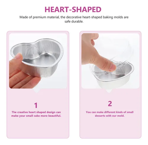 Flan Pan, Caja De Papel De Aluminio En Forma De Corazón, 10