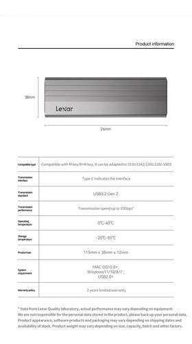 Gaveta Case Externo Lexar E300 Enclosure Ssd M2 Nvme Usb 3.2