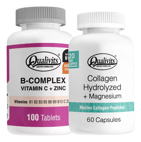 B Complex Vitamina C, Zinc Colágeno, Magnesio X60 Qualivits Sabor Sin Sabor