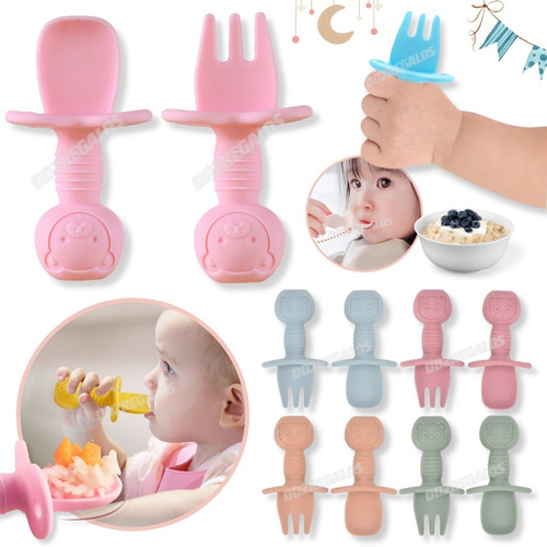 Set Cubiertos De Silicona X2 Cuchillo Para Bebe Infantil