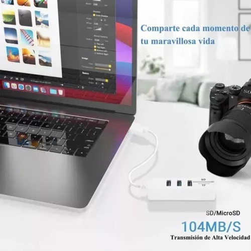 Hub Usb 3.0 Adaptador Usb 5 En 1 Multiconector Usb Sd Tf Color Blanco Qy31