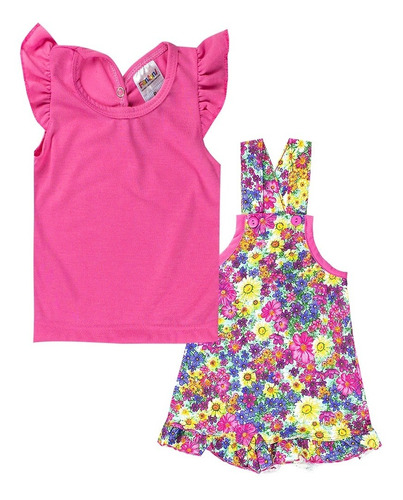 Conjunto Infantil Jardineira Contendo 2 Peças Roupas Meninas