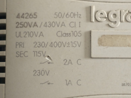 Transformador Legrand 44265 230/400v+ou-15v- Sec. 115v 2a (Usado)