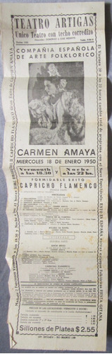 Antiguo Programa Teatro Artigas 1950 Carmen Amaya