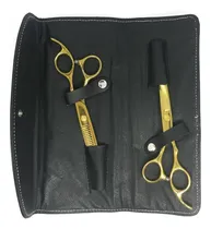 Comprar Kit Tijera Filo Navaja + Pulir Barber Peluqueria 6 Dorado 6c