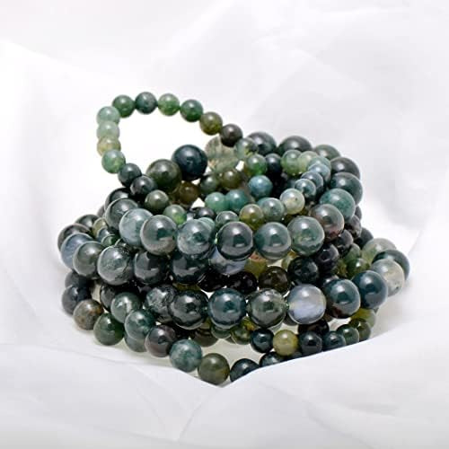 Paialco Set De 3 Moss Agate Gemstone Prolpela Elática Tamaño