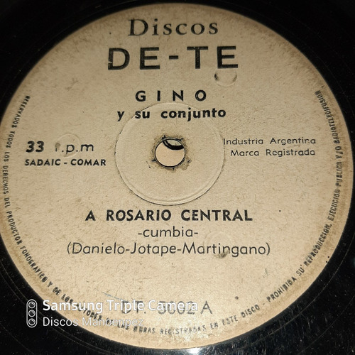 Simple Gino Y Su Conjunto A Rosario Central Discos De-te C12