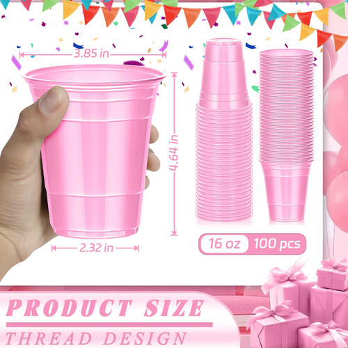 Paquete De 100 Vasos De Plástico Rosa 500 Ml Desechables