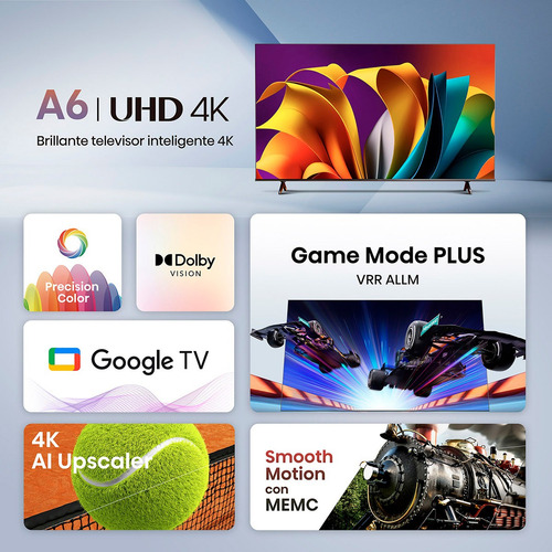 Pantalla Hisense 43 Uhd 4k Smart Tv A6 Google Tv - Negro