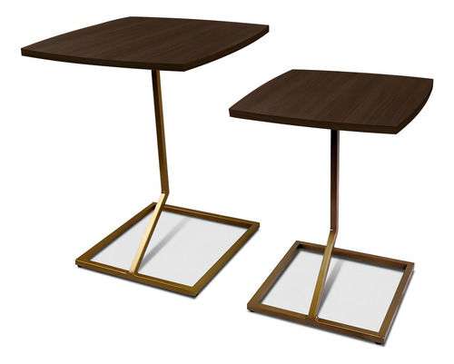 Conjunto Jogo Mesa Tip De Canto Lateral Tampo Quadrado Cor Dourado/villandry