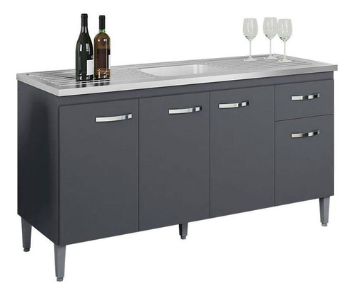Balcão De Pia Gabriela 150 Cm Cinza Fosco - Ajl