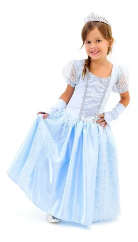 Fantasia Cinderela Vestido Princesa Azul Bordado Longo Luxo