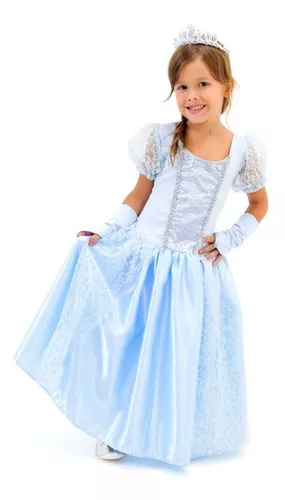 Vestido Cinderela Azul Princesa Disney Luxo Menina Infantil