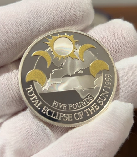 Moeda De Prata £5 1999 Eclipse Solar Estojo E Certificado