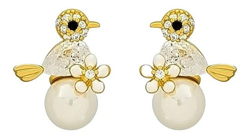 Oferta! Joyas Aros De Ave Perla Baño Cristal Oro 18kt