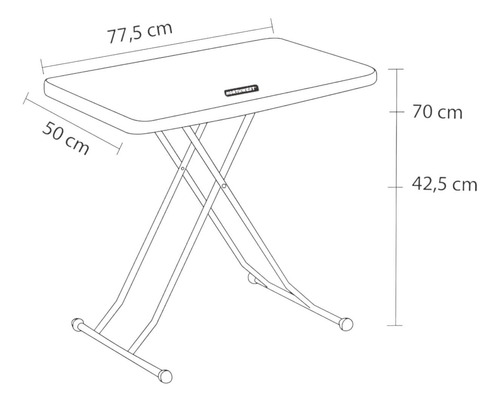 Mesa Plegable Rectangular Ajustable 77.5x50x70 Cms Northwest