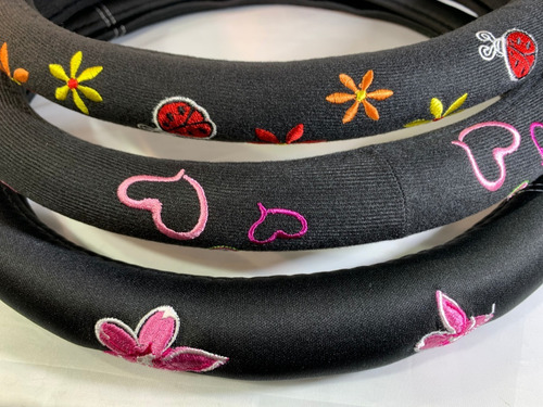 Imagen 8 de 9 de Cubre Volante Auto Universal Negro+ Flores Femenino Dama D10