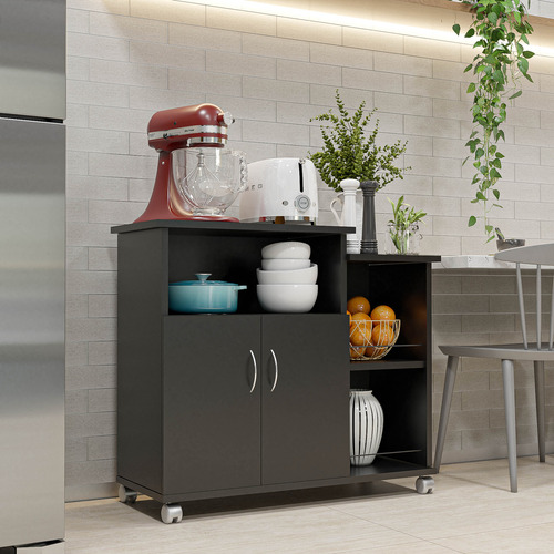 Armário De Cozinha Balcão Fruteira Suporte Microondas Com Rodizios Compacto 2 Portas Multiuso Móveis Bonatto
