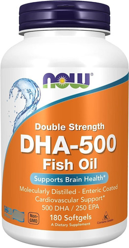 Suplemento en cápsula NOW  DHA-500 aceite de pescado en pote de 90g 180 un