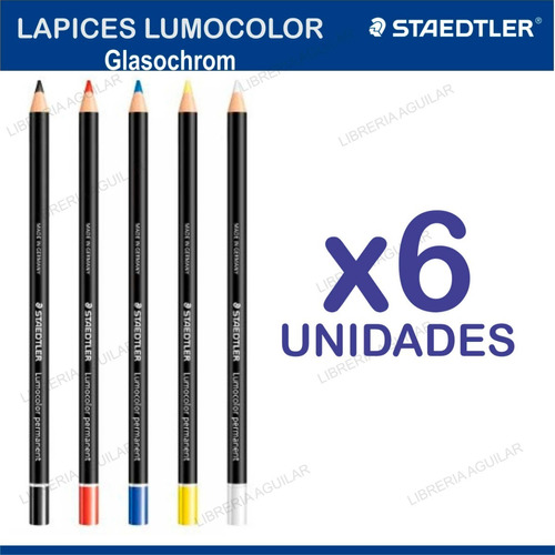 6 Lapiz Lumocolor Permanente Dermografico Staedtler Colores