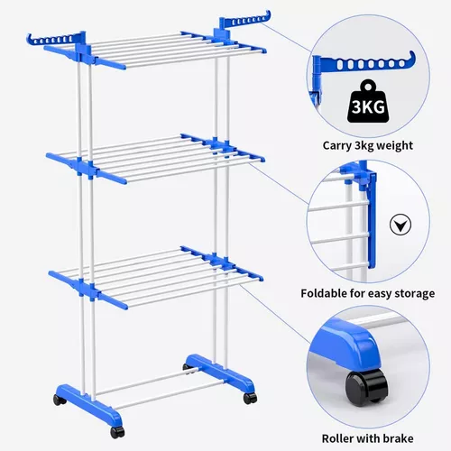 Tendedero Vertical Plegable, Tendedores de Ropa Tipo Torre con Alas  Plegables y 6 Ruedas, 4 Niveles