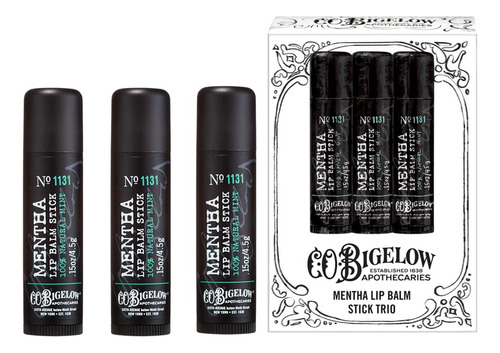 C.o. Bigelow Mentha Lip Balm Stick Trio, Balsamo Labial Hidr