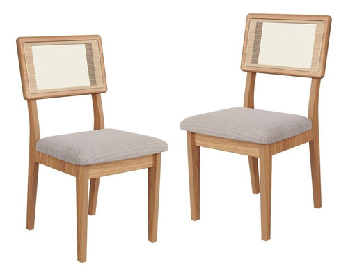 Conjunto 2 Cadeiras Estofadas Com Tela Freijó/bege Hg