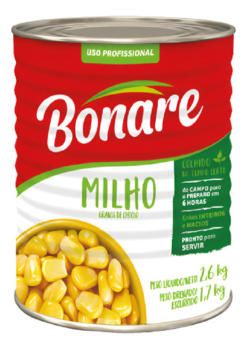 Milho Verde Em Conserva Bonare Lata 1,7kg Kit Com 2 Unidades