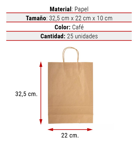 Pack Bolsa Papel Kraft 22 X 32,5 X 10 (25 Unds)
