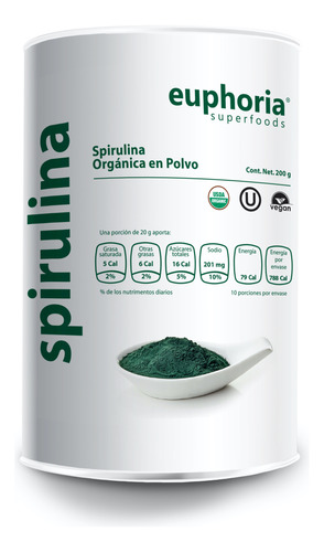 Alga Spirulina Organica En Polvo 200g Espirulina Euphoria