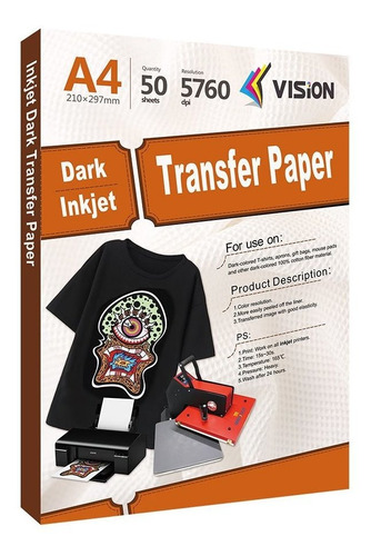 Papel Transfer Premium Tela Oscura - Transfers Dark - Resma X 50 Hojas A4