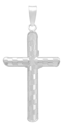 Dije Cruz Tubular Diamantado Ajedrez Cristo Plata 925 4.5 Cm Plateado