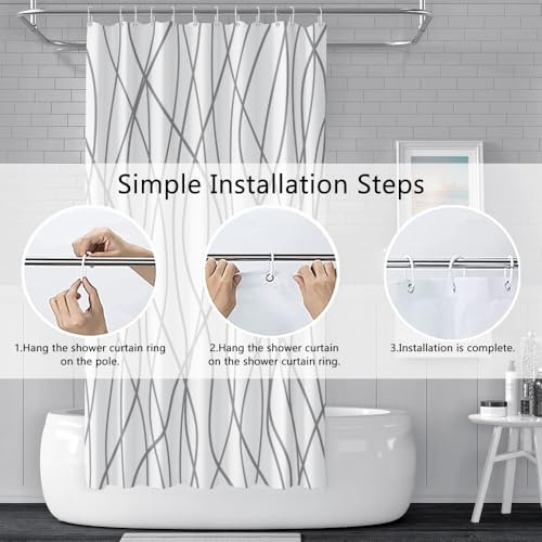 Cortina De Ducha A Rayas Gris Y Blanco Para Baño 72 X72 , Ju