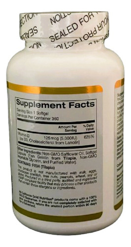 D3 125mcg 5000iu 360softgels Gold Nutrion