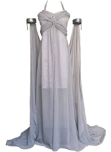 Xfang Women's Chiffon Dress Halloween Cosplay Costume Grey 