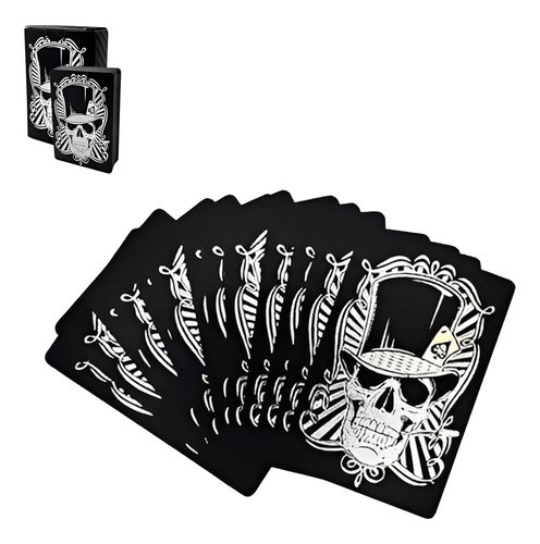 Baraja Poker Calavera Dorado Negro Naipes Pvc Impermeable