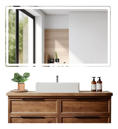 Banna Espejo Led Para Baño 70x90cm Touch 3 Modo Con Función Antiva, Color Y Brillo De La Luz Ajustables, Tamaño: 70 cm x 90 cm, Modo De Luz: Luz Blanca, Luz Blanca Cálida Y Luz Amarilla Cálida