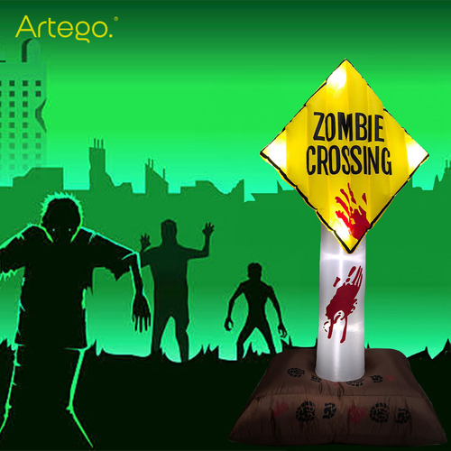 Inflable De Casa Para Exteriores Decoración Muñeco Navidad Halloween Letrero Vial Zombie De 1.85m De Alto Con Luces Led Que Parpadean Decoración Día De Muertos Artego