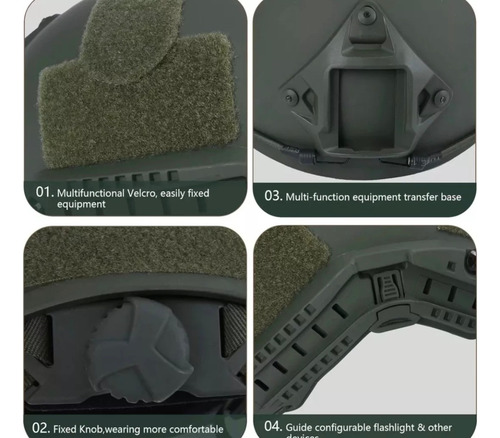Casco Balístico Kevlar Nivel Iiia Color Verde Incluye Forro