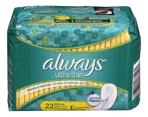 Always Ultra Thin Pad Regular, Sin Aroma 22 Ea (pack De 9)